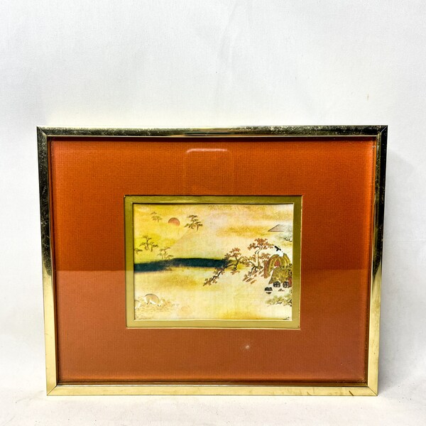 Rare Vintage Japanese Wood Block Print Gold Frame