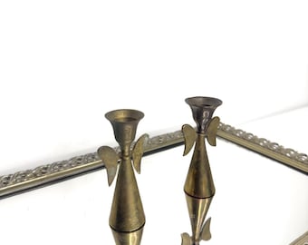 Vintage Brass Angel Candle Holder Set | Mid-Century Christmas Decor