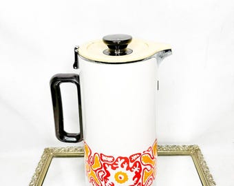 Vintage Retro Tiger Tea/Coffee Carafe Vacuum Bottle 1 Liter White Flowers Made in Japan
