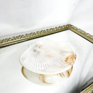 Vintage Kunststoff marmorierte Swirl Clam Seifenschale, Vintage Seifenschale, Shell Trinket Tablett, Nautisches Badezimmer Dekor, Küsten Badezimmer Tablett