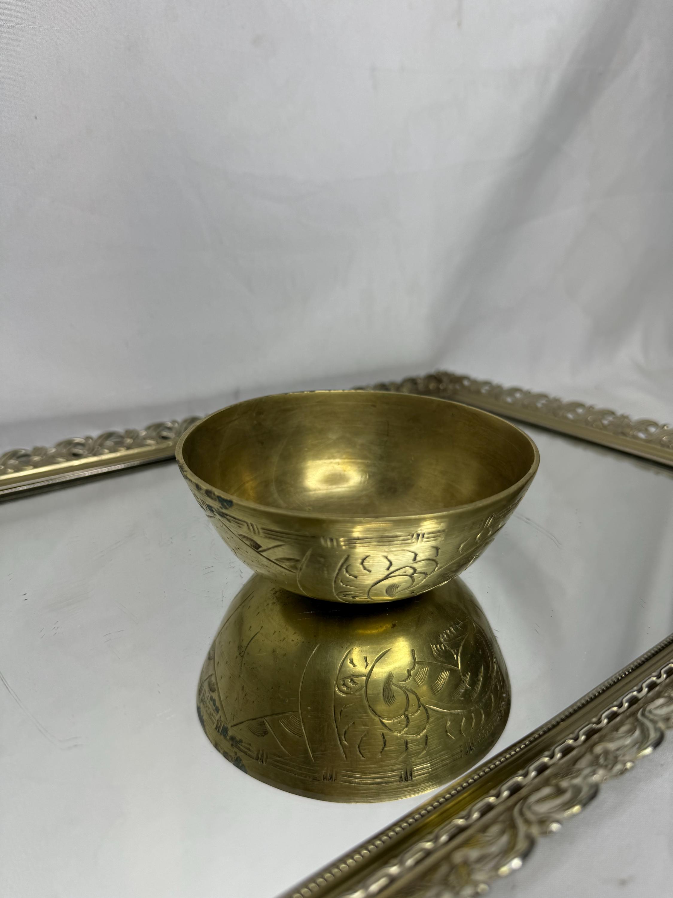 Vintage 4 Inch Chinese Brass Bowl | Engraved Brass Ceremony Vintage 4 Inch Chinese Brass Bowl | Engraved Brass Ceremony