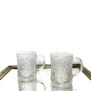 Vintage Set of 2 Pasari Livia Frosted Rose Glass Mugs