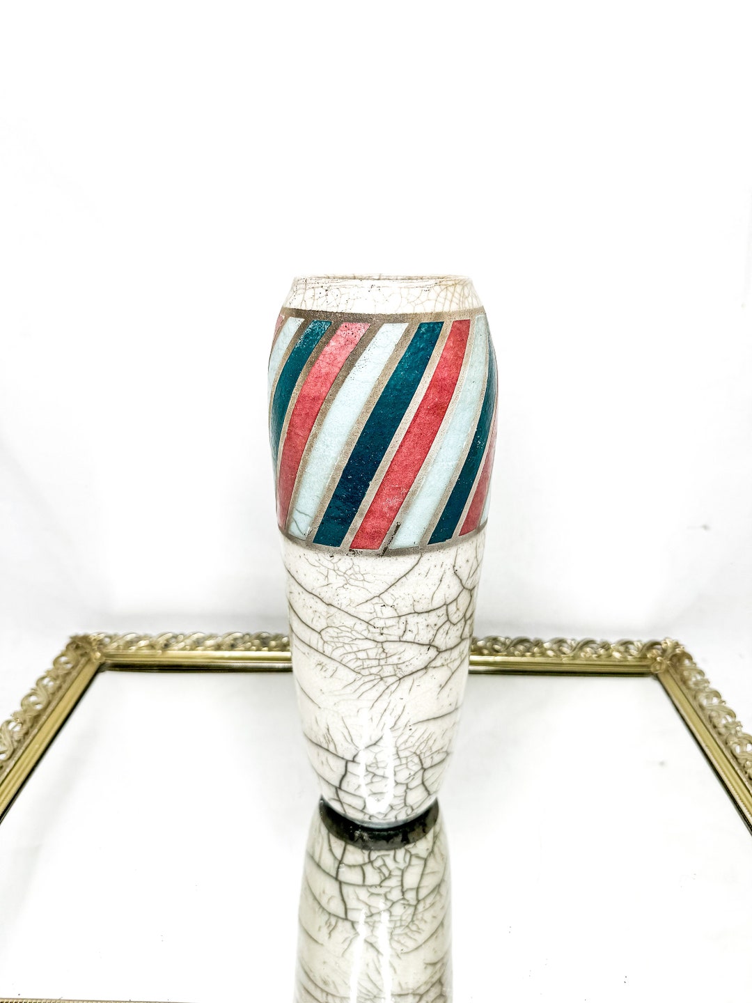 Vintage Barbara Mann Pottery Vase: Striped Crackle Studio