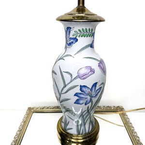 Vtg Asian Chinese Ceramic Ginger jar Lamp orchid Floral Works!
