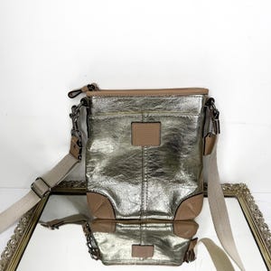 Coach Swingpack East Metallic Gold Crossbody Bag Leather Trim Adjustable Strap