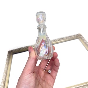 Vintage Miniature Iridized Glass Bottle with Stopper Swirl Design , Miniature Perfume Bottles