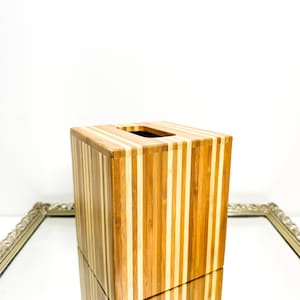 Natural Wood Tissue Box Cover Brown Beige Vertical Bath Decor Indonesia