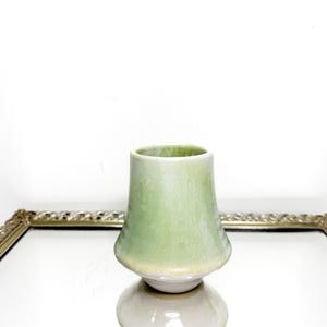 Beautiful Light Green Glazed Cream Pottery Vase Artist Signed