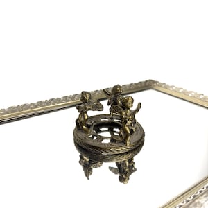 Rare Vintage Bronzed Metal Art Nouveau Musical Cherub Figurine Decorative piece