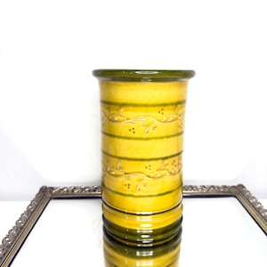 Beautiful Vintage Hand Made Redware Pottery Wine Chiller/ Vase Made in France, handpainted, Green and Yellow