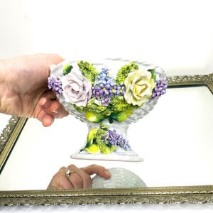Antique Porcelain Double Handled Bowl Meissen Style Germany Roses, Delicate Design