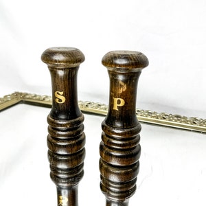 Vintage wooden Small Salt and Pepper Shakers with Gold Letters | Primitive | Retro Kitchen | Farmhouse Kitchen