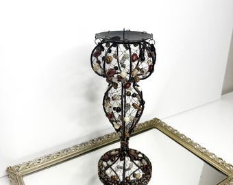 Prachtige vintage kandelaar met kraalwerkstijl 16 inch, eigenzinnigheid, boho, kust