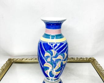 ヴィンテージブルー花柄磁器花瓶：手描き牡丹模様、高さ25.5cm - Etsy 日本