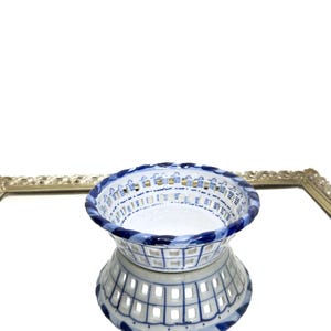 Adorable Miniature Hand Painted Reticulated Italian Bowl Soap Dish Trinket Catch All Holder Decorative Ceramic Basket Pierced Design