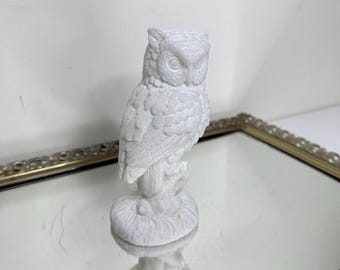 ヴィンテージ彫刻の白いアラバスターのフクロウの置物、A.Santiniの