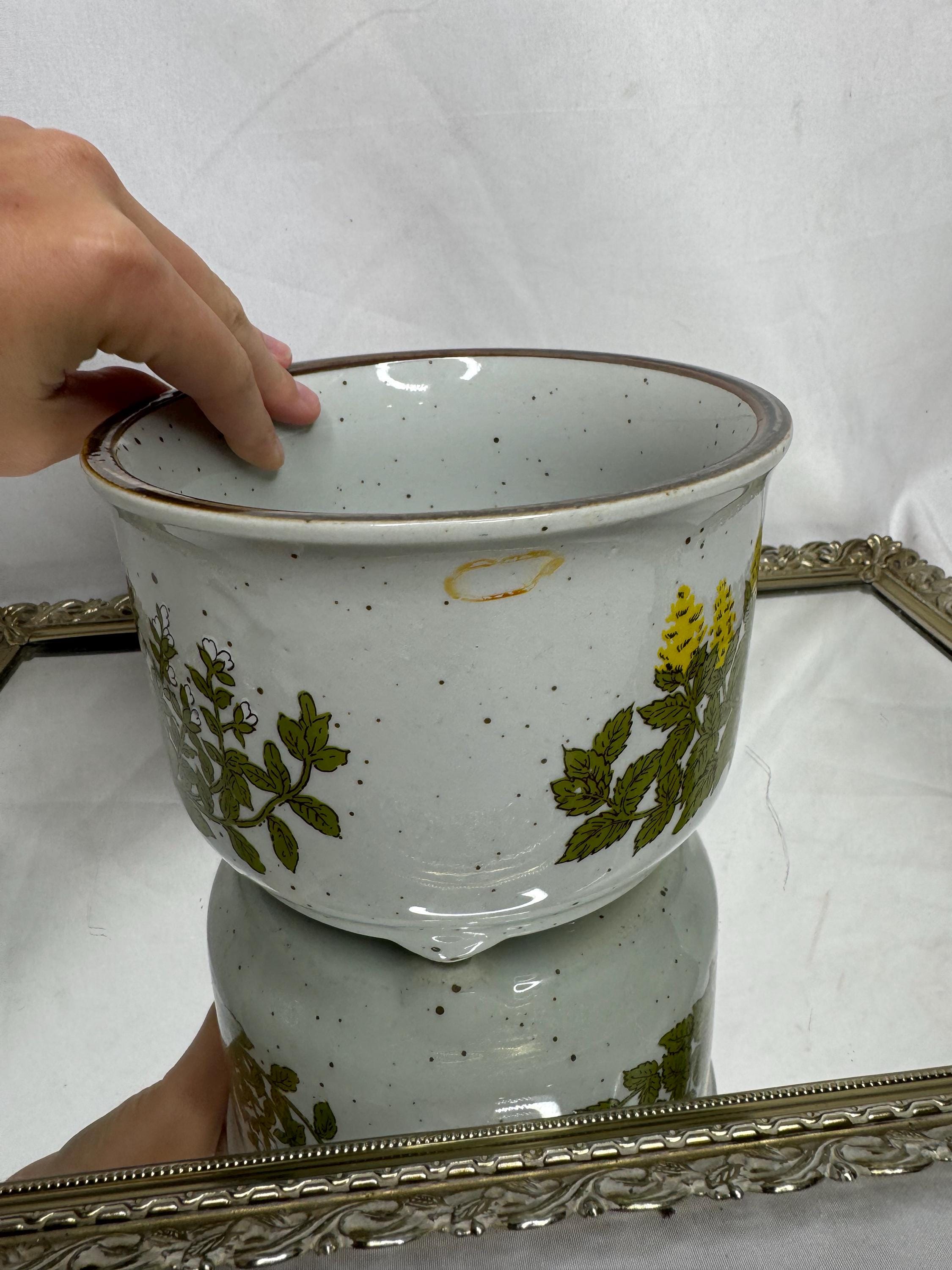 Vintage Takahashi Stoneware Flower Pot/speckled Stoneware