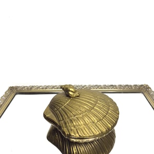 Vintage Solid Brass Clam Shell Trinket Box - RARE