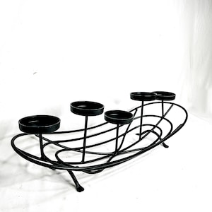 1980s Wrought Iron Farmhouse Centerpiece With 5 Pillar Candle Holders