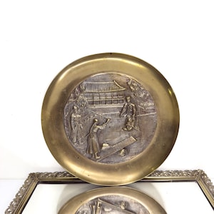 Antique Korean Solid Brass Relief Wall Plate