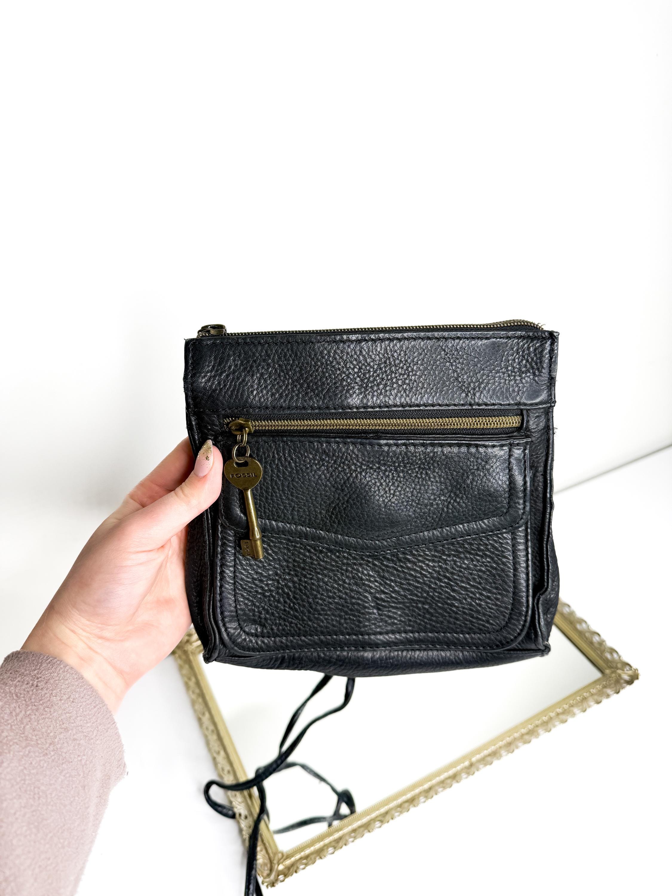 Black Geniuine Leather Fossil Crossbody Bag