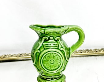 Rare Vintage Small Green Glaze Ceramic Pitcher