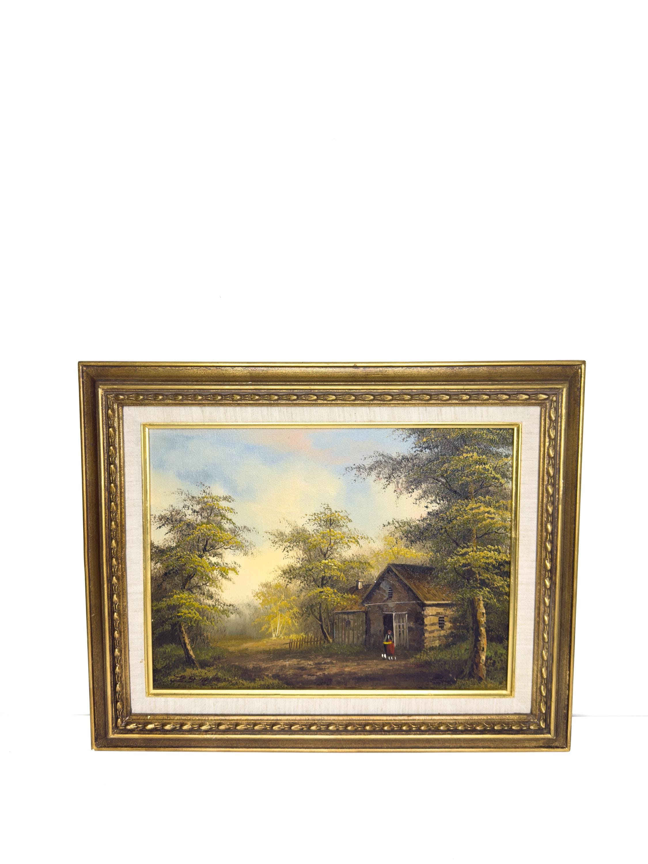 ✝️From old American canvas✝️ Gold Framed Original Oil Painting Signed Z Dickens