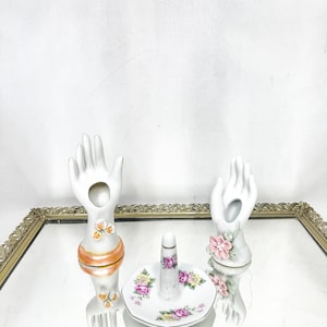 Set of Three Vintage Porcelain - Lady Hand Ring tree Vase with Flowers - Collectible