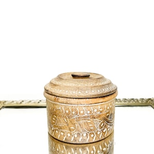 Vintage Indian Wood Carved Lidded Trinket Box with Design