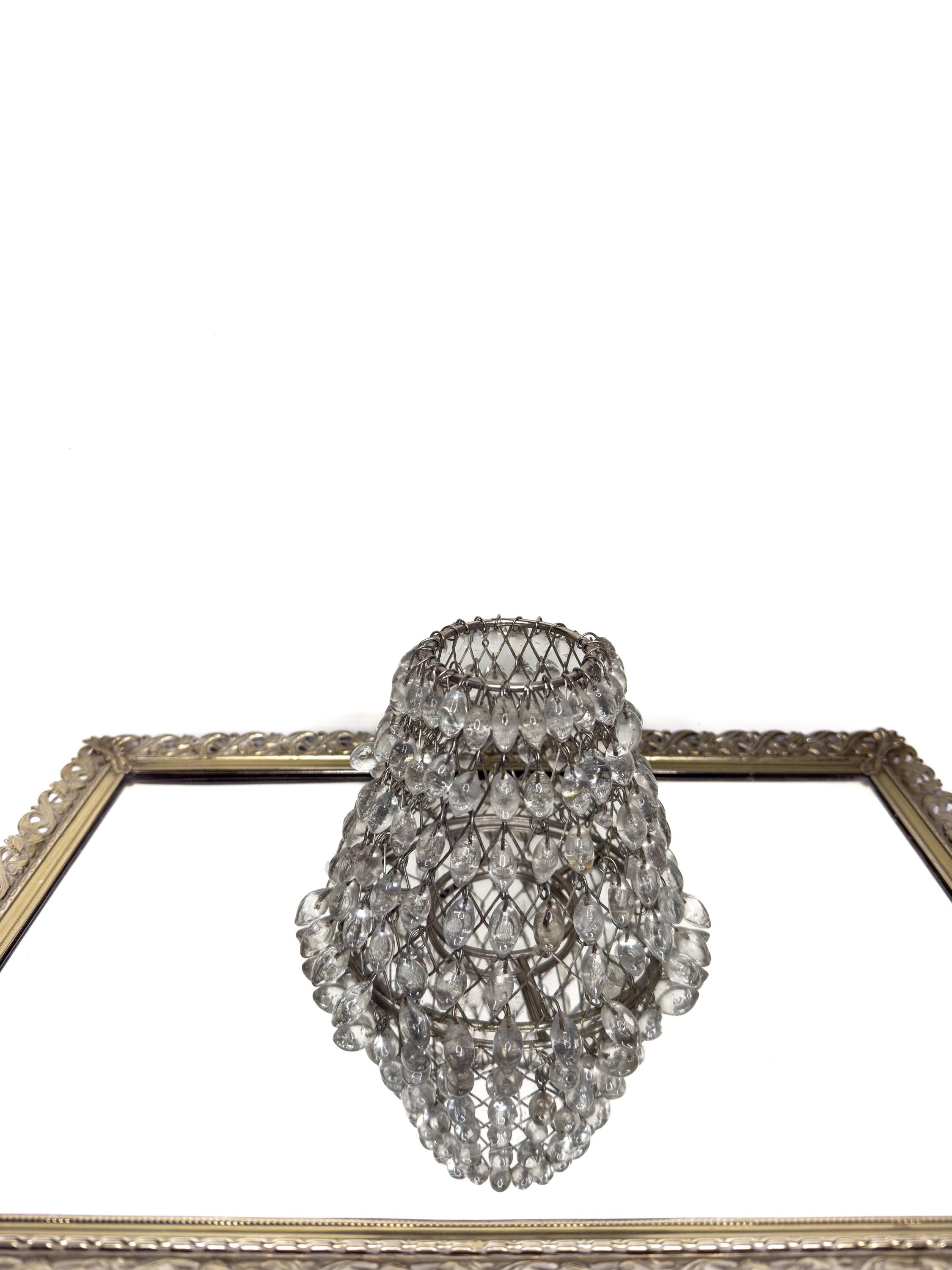 Beautiful Vintage Small Clear Pendant Beaded Metal Wire Lamp Shade