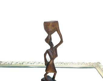 Vintage Tanganyika Ebony Warrior Statue – Hand‑Carved 1960s