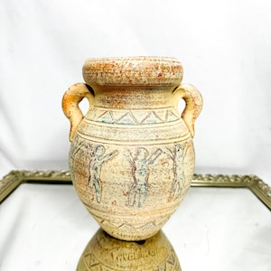 Vintage Boho Decorative Handled Vase Southwestern Textured Pottery | Bohemian Minimalist Retro Eclectic Mid Century Modern Rustic Handmade