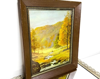 Vintage träinramad höstlandskapstavla med akryleffekt, vintage inramad hösttavla, vintage höstdekor