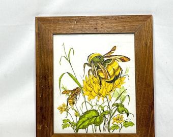Vintage Bee Botanical Print, Wooden Framed Felt Art