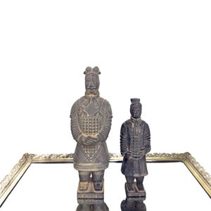Vintage Set of Two Chinese Terracotta Warrior Clay Statues, armies of Qin Shi Huang