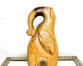 Large Vintage Hand Carved African Folk Art Solid Wood Elephant Heavy