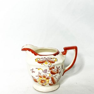 1930s Handpainted Japanese Creamer Pitcher with Red and Yellow Floral Details