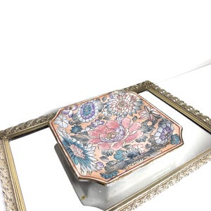 Set of Two Chinioserie Vintage Andrea by Sadek Floral Ceramic Square Trinket Dish