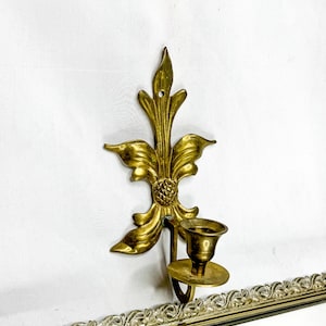 Vintage Fleur De Lis Gold Metal Candle Stick Holder Sconce, Vintage brass wall sconce