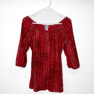 Vintage Y2K whimsygoth grunge Red Flowy Top with sequins by Sienna Grace size M