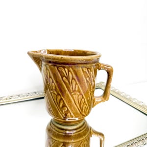 Vintage Monmouth/Western Stoneware Brown Pitcher Spiral Leaf Band 1930s