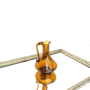 Vintage Pilgrim Amber Crackle Glass Pitcher Vase