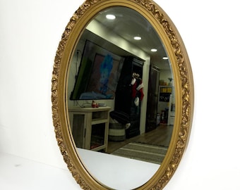 Vintage Hollywood Regency Style Gold Oval Mirror