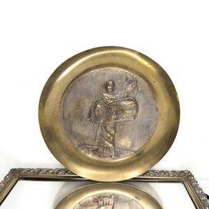Antique Korean Solid Brass Relief Wall Plate