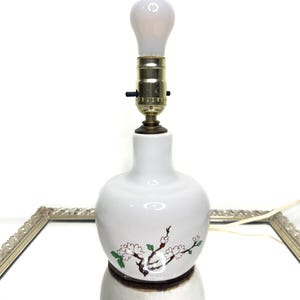 Small Vintage Asian Lamp with Cherry Blossom Branch design , Chinioserie Lamp, Small Kitchen Island Lamp, Floral Chinese Table lamp
