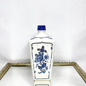 Vintage Delft's Blue Porcelain Bottle Made In Holland Floral Windmill Blue White