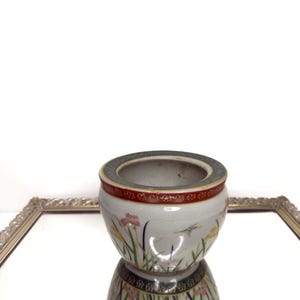 New England Pottery Ming Dynasty Fish Bowl, Hand Painted Floral Planter Vase