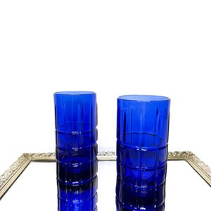 Anchor Hocking 6&quot; Tall Cobalt Blue Glass Tumblers In Manchester/Tartan Pattern Heavy, Solid