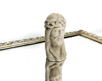 Jesus Christ bust of Jesus statue sculpture handmade Sand Sculpture RARE , Vintage Religious Decor, Glittered