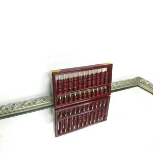 Wood & Metal Red Lion Brand Chinese Abacus, 91 Beads, 13 Row Abacus, Vintage Counting Frame - Math Toy - Asian Decor - Black Red with Bamboo